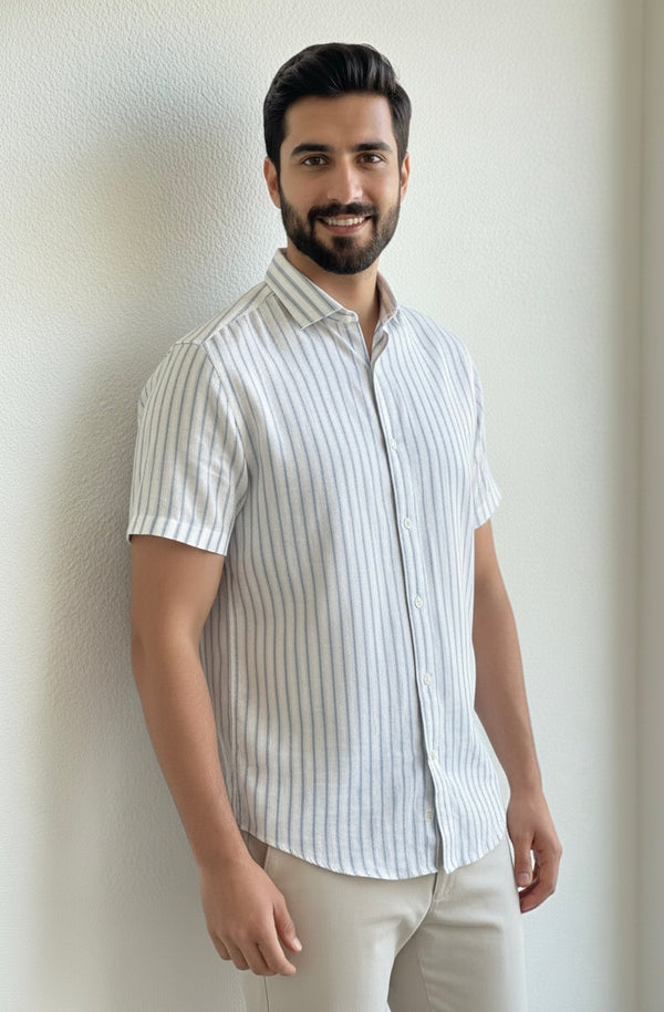 Camisa Linho Listrada Branca