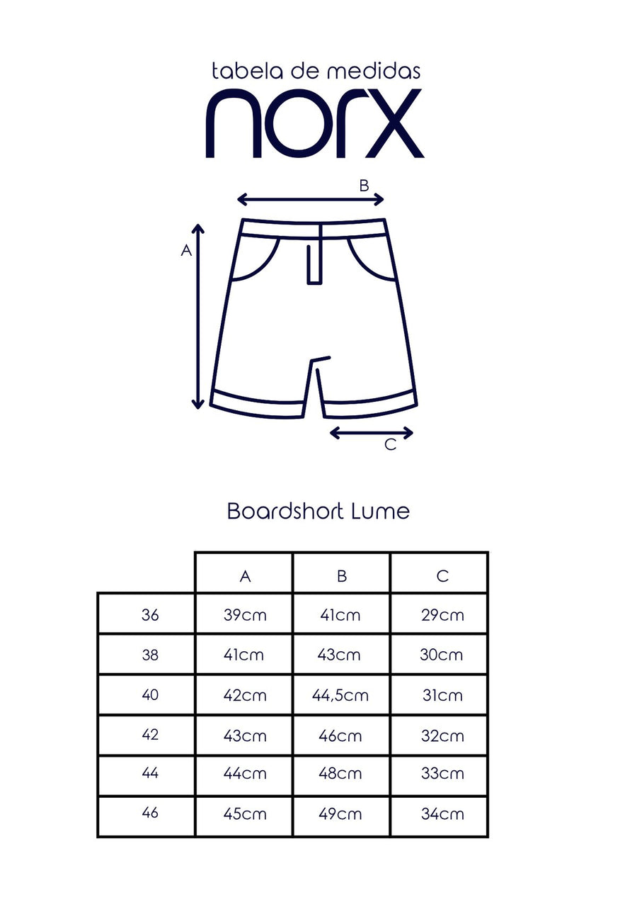 Tabela de medidas Boardshort Lume Preto