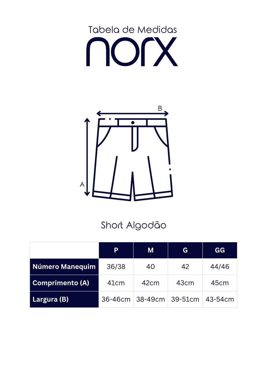 Tabela de medidas Short Algodão Marinho